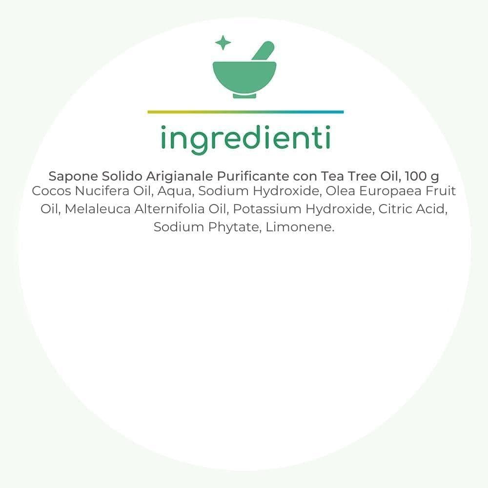 Sapone solido artigianale purificante con tea tree oil, 100 g - Greenatural