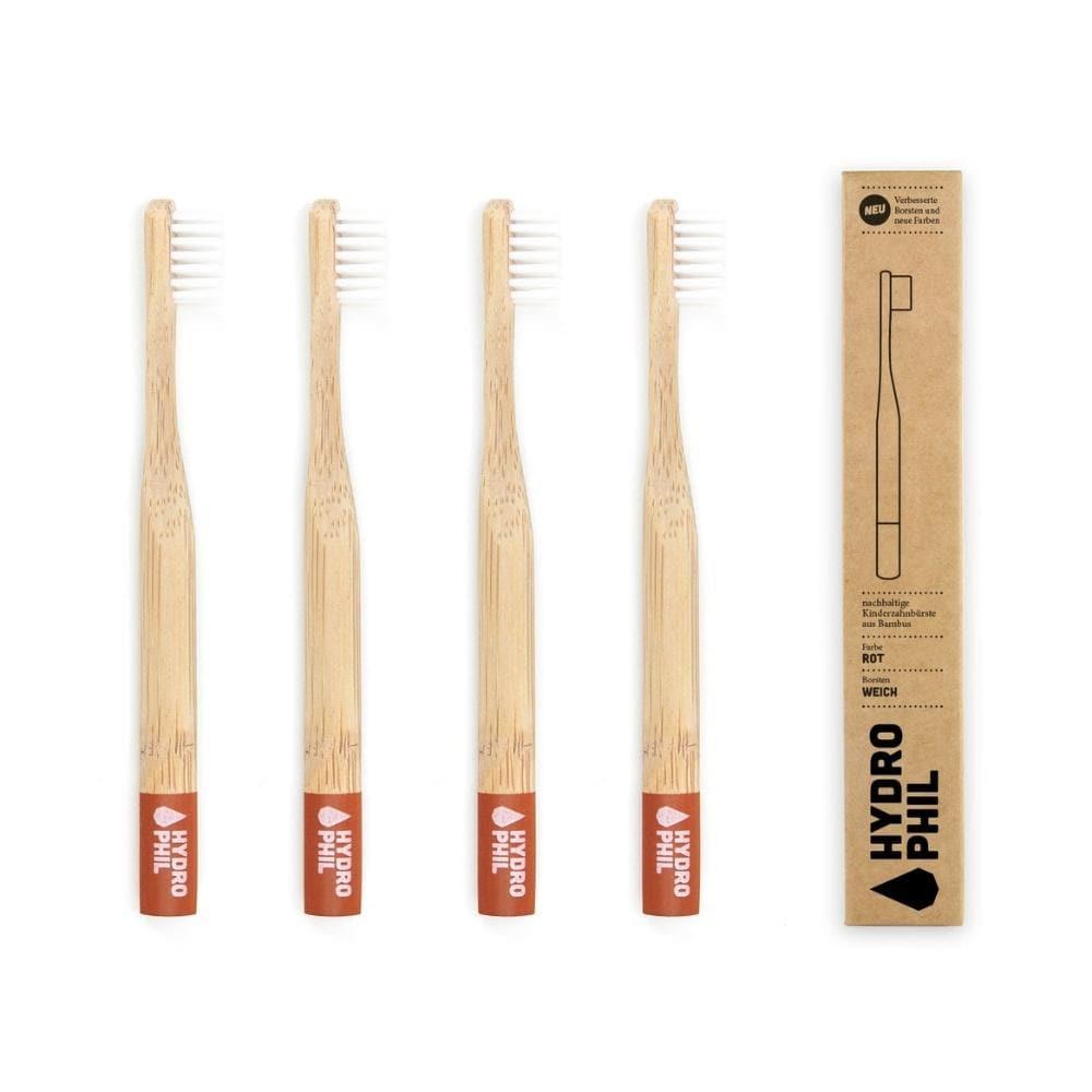 Spazzolino in bamboo rosso per bambini, setole morbide - Hydrophil
