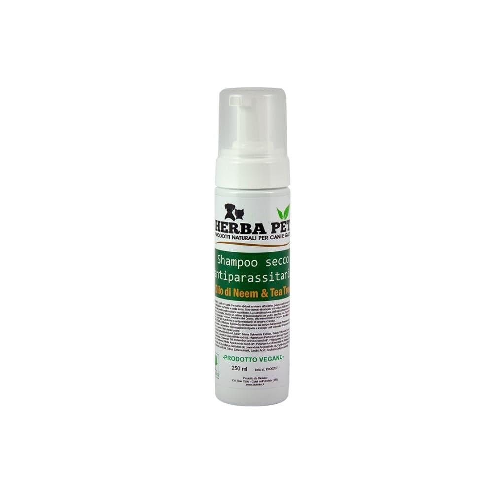 Shampoo secco antiparassitario con olio di neem e tea tree, 250 ml - Herba Pet