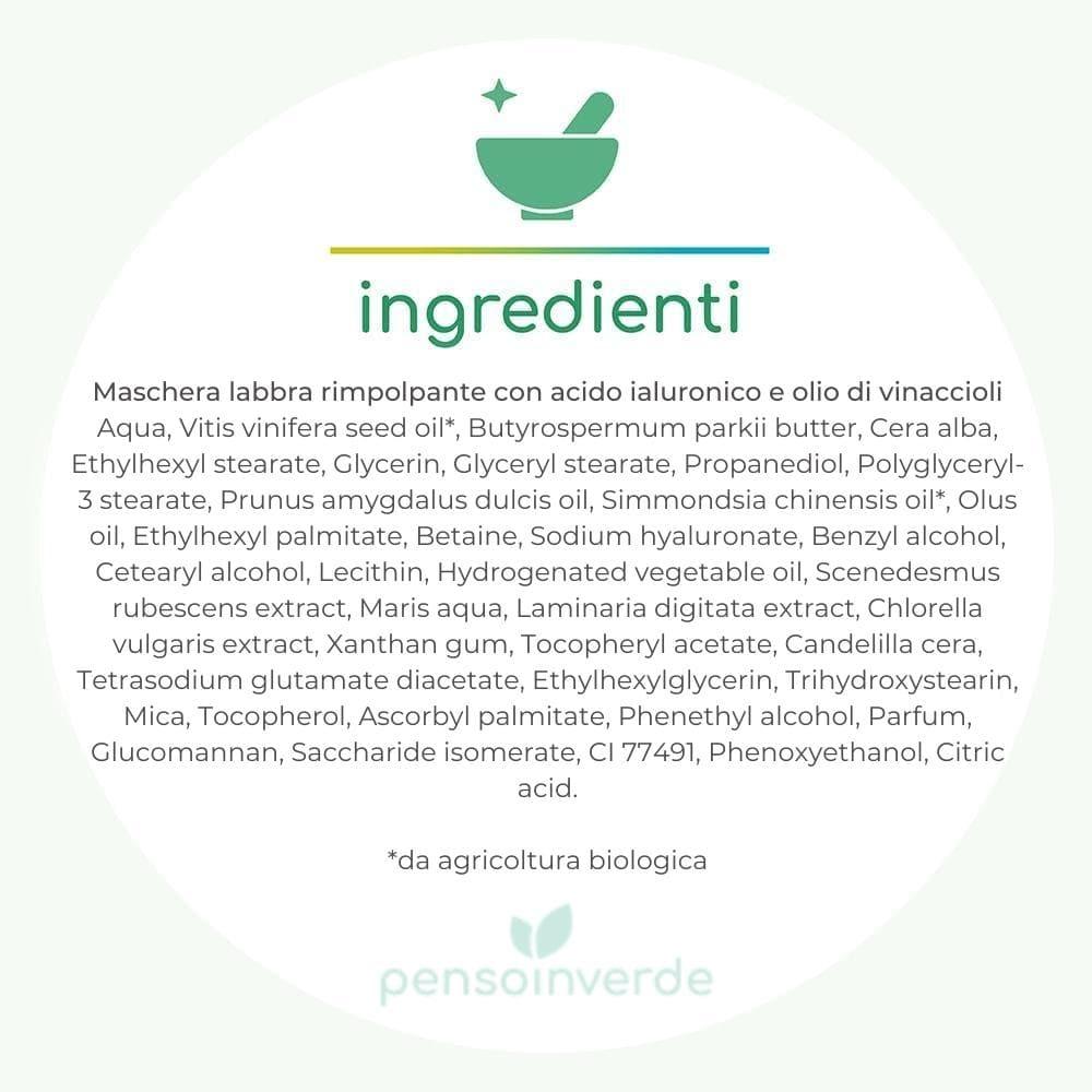 Maschera labbra rimpolpante con acido ialuronico e olio di vinaccioli, 15 ml - Biofficina Toscana